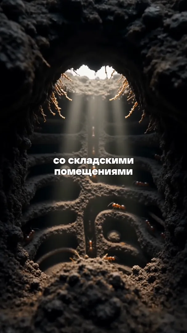 Разрез муравейника: тоннели и камеры под землёй